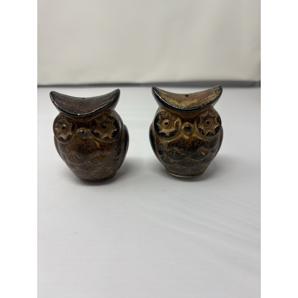 Vintage Holt Howard Japan Owl Ceramic Salt and Pepper Shakers Brown Retro MCM
